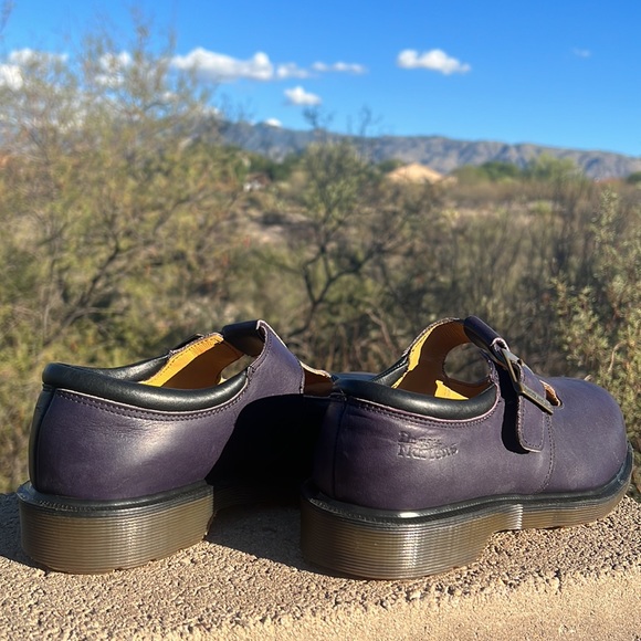 🏴 Vintage MIE Dr. Martens Purple Steel Toe Chunky Mary Jane UK 6 - Picture 7 of 17